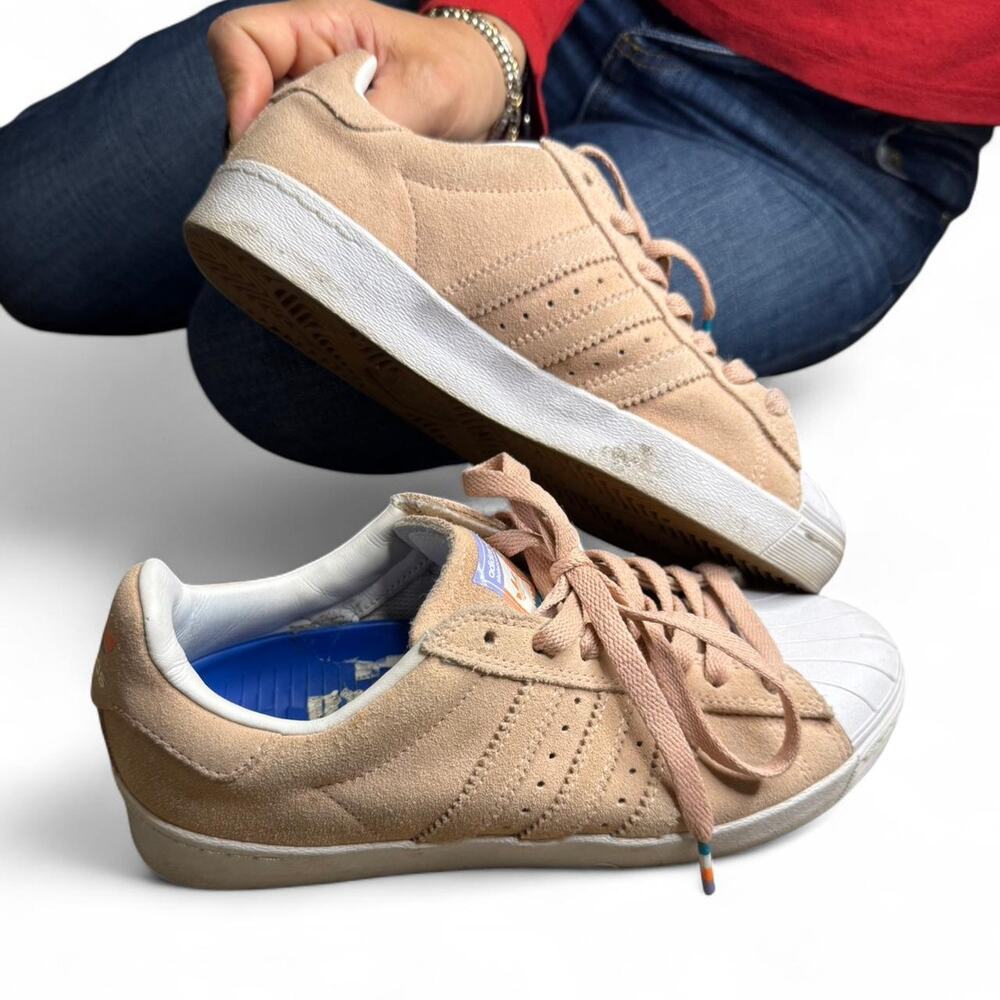 Adidas Pink Felt Superstar Sneakers